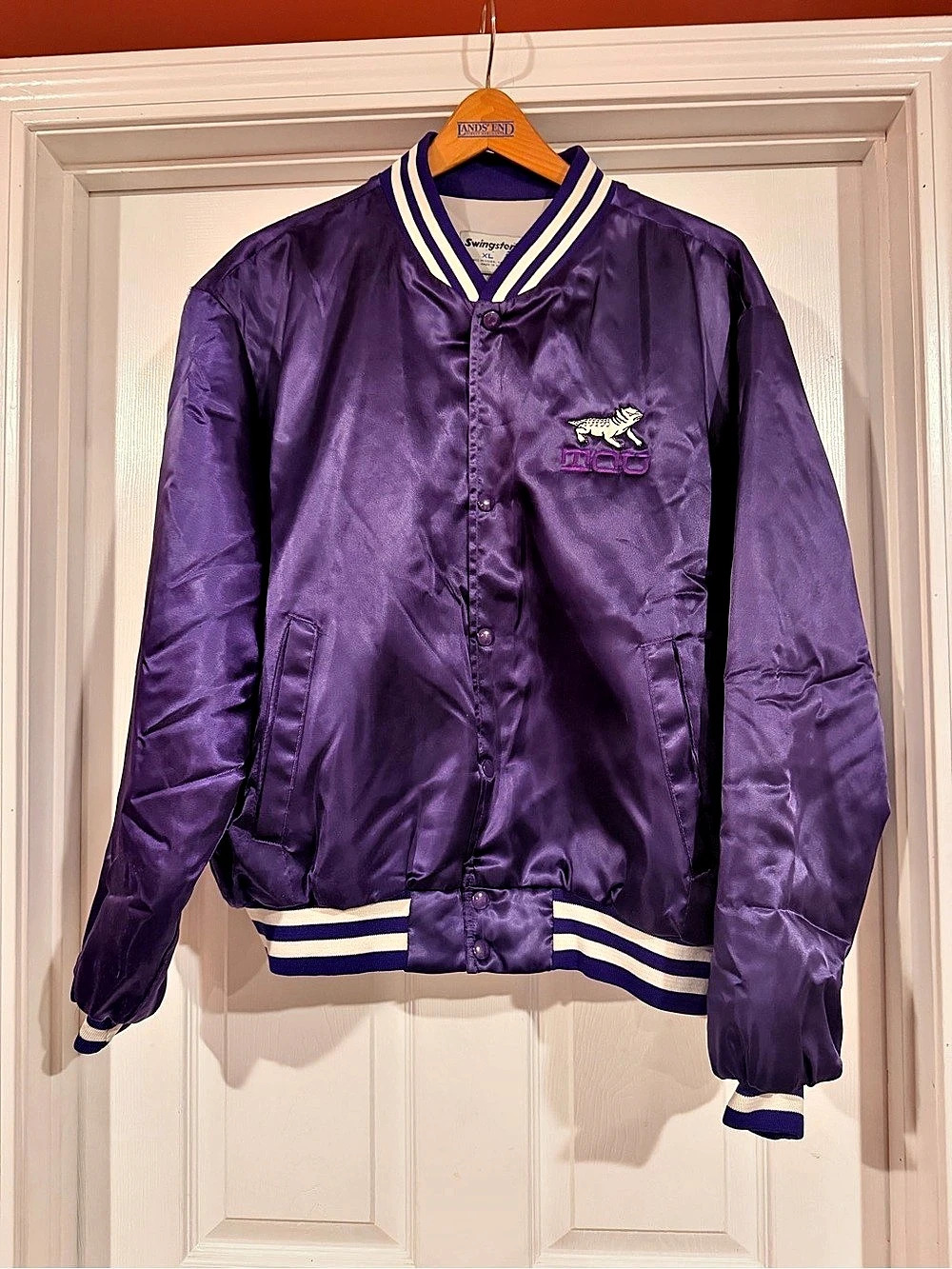 Swingster Vintage TCU Horned Frogs Satin Varsity bomber Jacket Purple & White XL